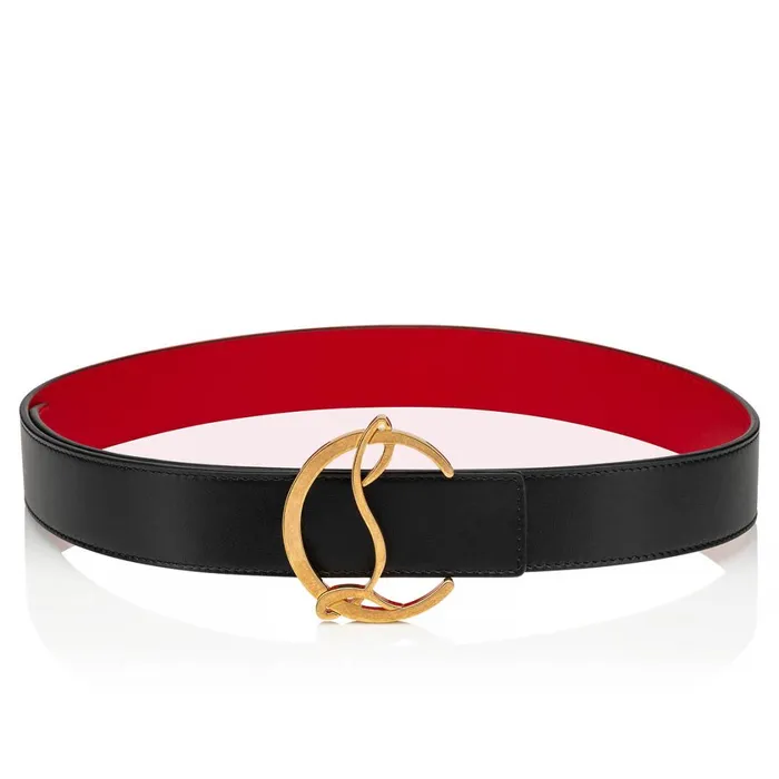 Women CL Logo Belt 8211 Calf Leather 8211 Black Black Christian Louboutin Belts