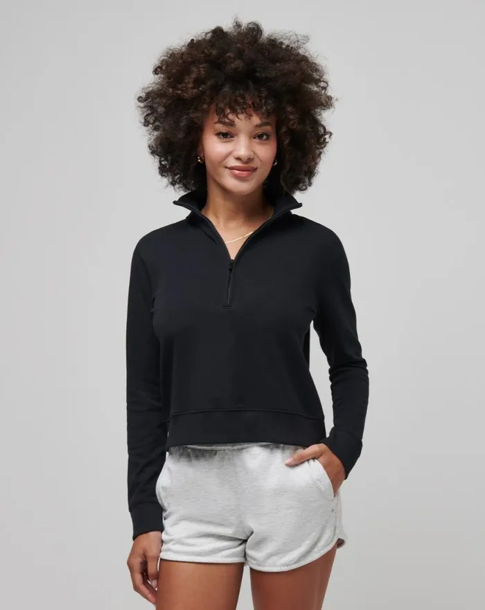 Women CLOUD FLEECE HALF ZIP Black TravisMathew Hoodies and Pullovers
