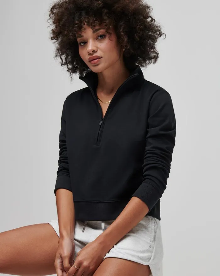 Women CLOUD FLEECE HALF ZIP Black TravisMathew Hoodies and Pullovers