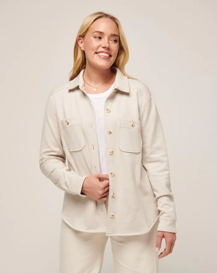 Women CLOUD FLEECE SHACKET Heather Pumice Stone TravisMathew Jackets