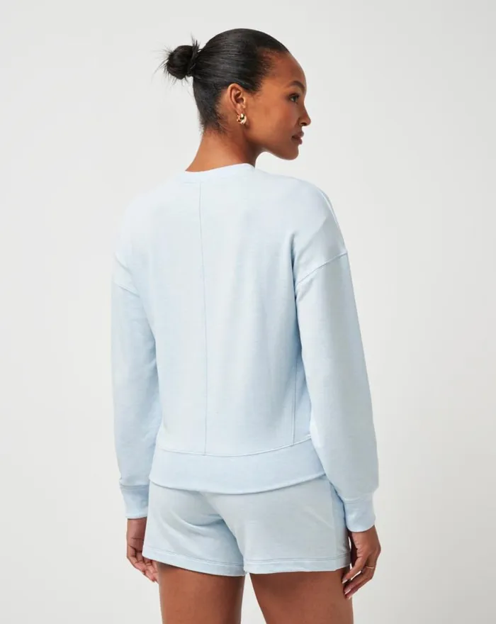 Women CLOUD TERRY CREW Heather Baby Blue TravisMathew Hoodies and Pullovers
