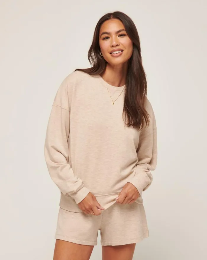 Women CLOUD TERRY CREW Heather Natural TravisMathew Hoodies and Pullovers