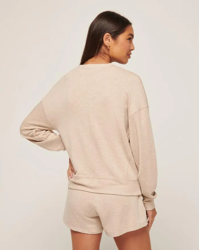Women CLOUD TERRY CREW Heather Natural TravisMathew Hoodies and Pullovers
