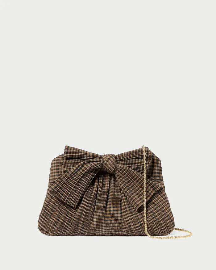 Women Clutches Loeffler Randall Rayne BrownBlack Pleated Bow Clutch