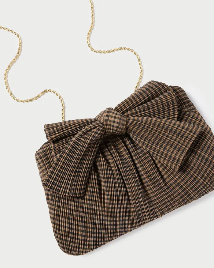 Women Clutches Loeffler Randall Rayne BrownBlack Pleated Bow Clutch Women Clutches Loeffler Randall Rayne BrownBlack Pleated Bow Clutch