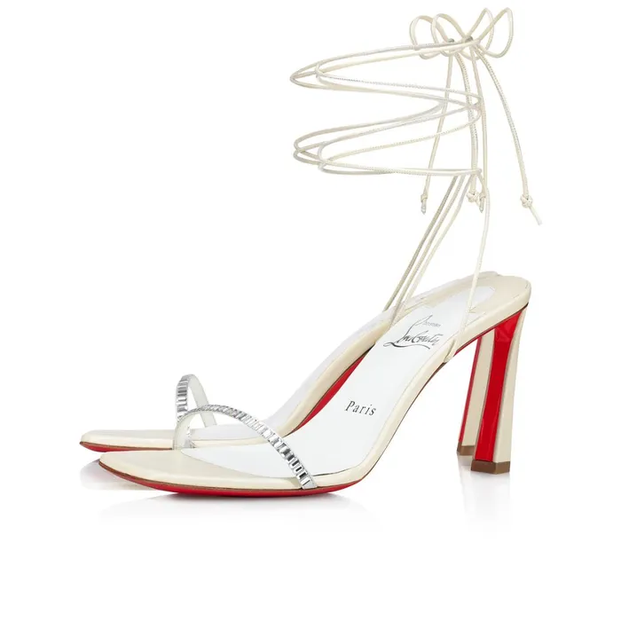Women Condora Lacestrass 85 Mm Sandals 8211 Crepe Satin Suede And Strass 8211 Ivory White Christian Louboutin Sandals and Slides