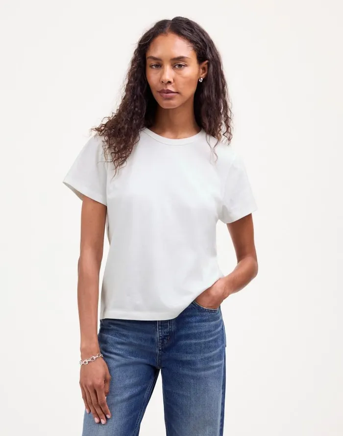 Women Cotton Perfect Crewneck Tee Eyelet White Madewell Tees