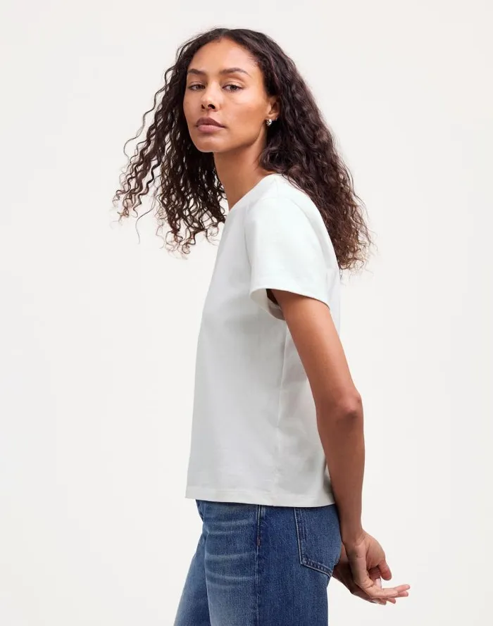 Women Cotton Perfect Crewneck Tee Eyelet White Madewell Tees