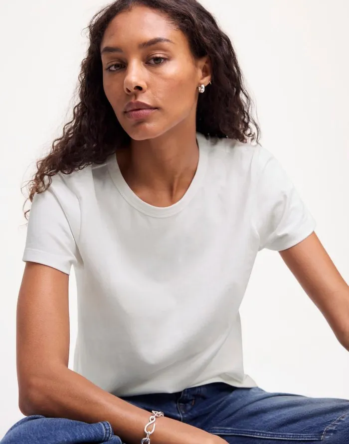 Women Cotton Perfect Crewneck Tee Eyelet White Madewell Tees