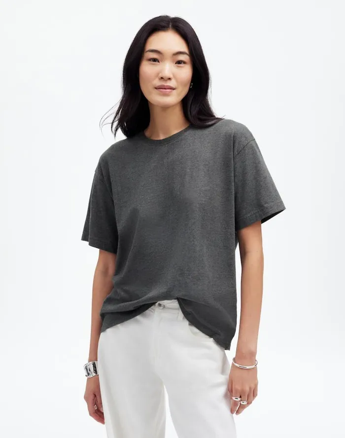 Women Cotton Relaxed Oversized Tee Hthr Basalt Grey Madewell Tees