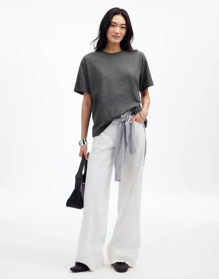 Women Cotton Relaxed Oversized Tee Hthr Basalt Grey Madewell Tees