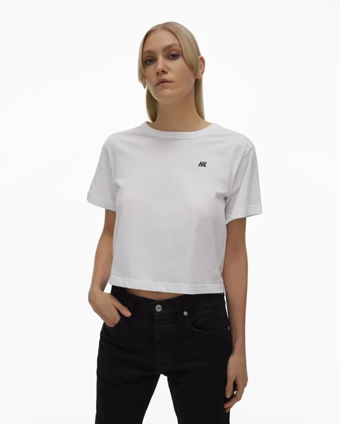 Women Cropped Logo Tee White Helmut Lang TShirts and Sweatshirts