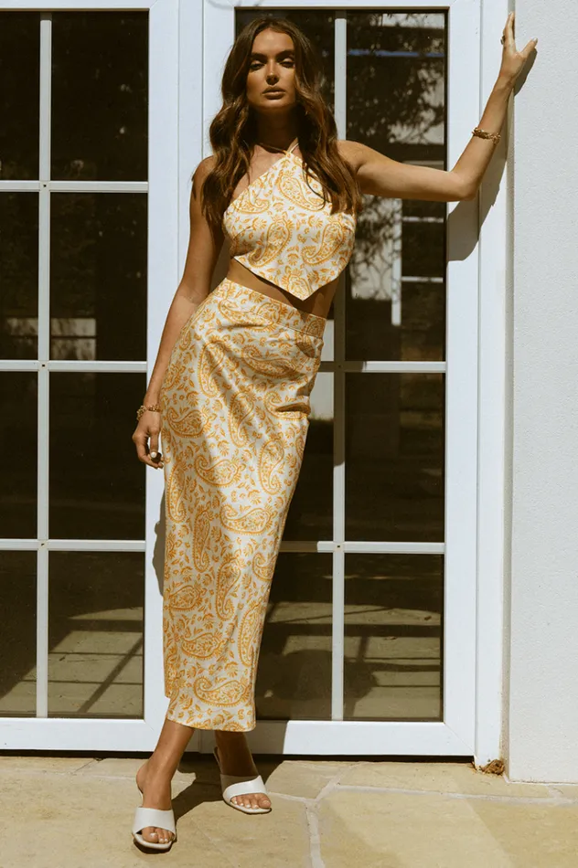Women Crops Runaway The Label Aria Top Yellow Paisley Women Crops Runaway The Label Aria Top Yellow Paisley