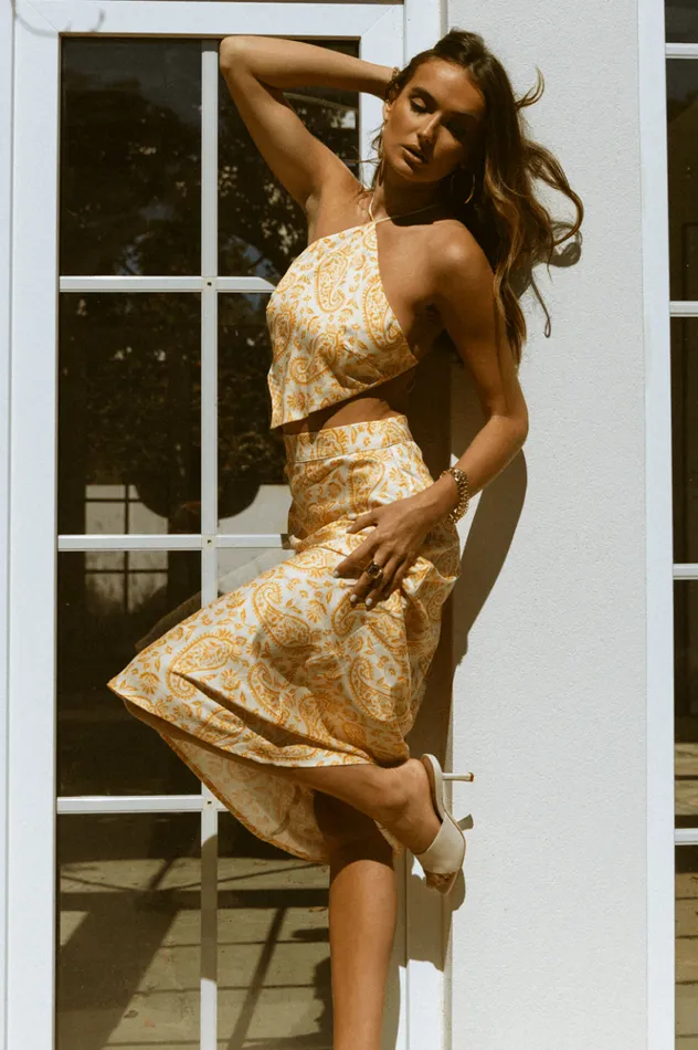 Women Crops Runaway The Label Aria Top Yellow Paisley Women Crops Runaway The Label Aria Top Yellow Paisley