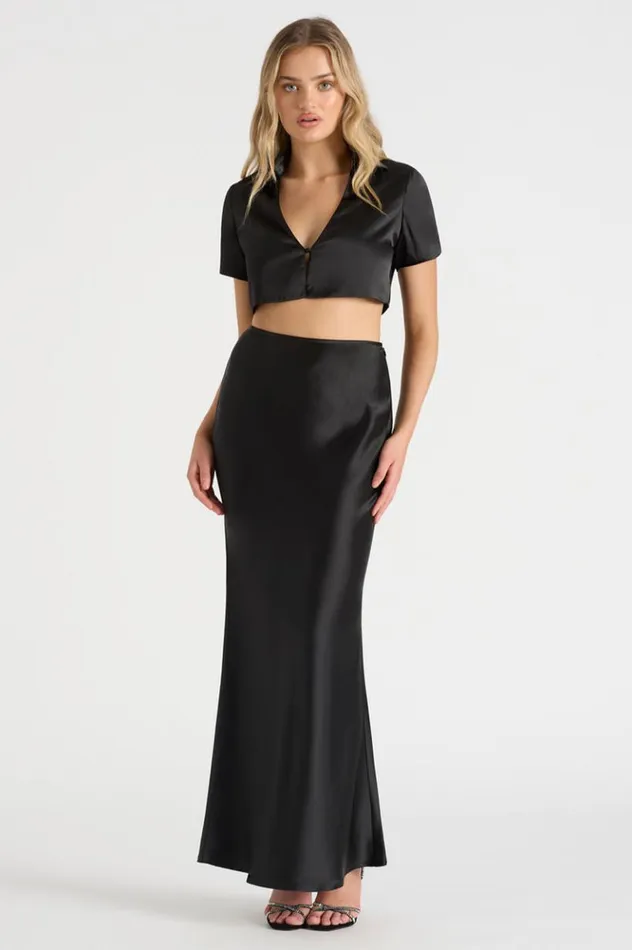 Women Crops Runaway The Label THE SATIN SHIRT Black