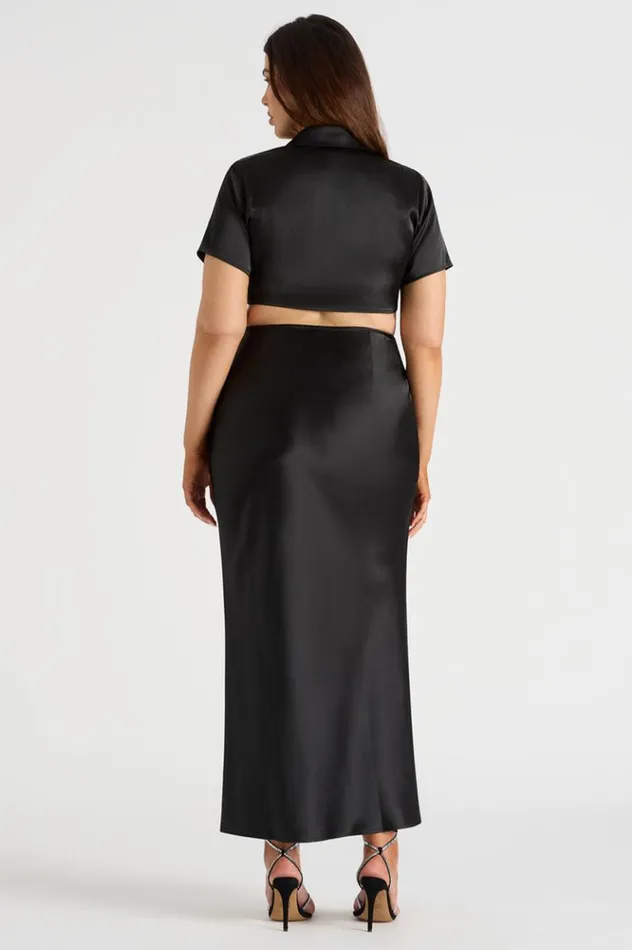 Women Crops Runaway The Label THE SATIN SHIRT Black Women Crops Runaway The Label THE SATIN SHIRT Black