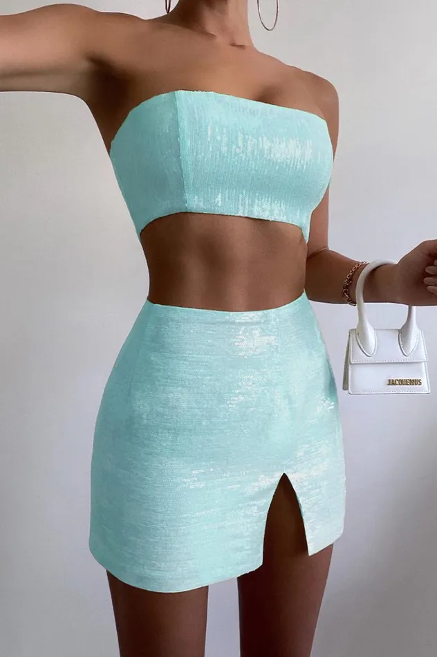 Women Crops Runaway The Label THE SEQUIN BANDEAU Aqua