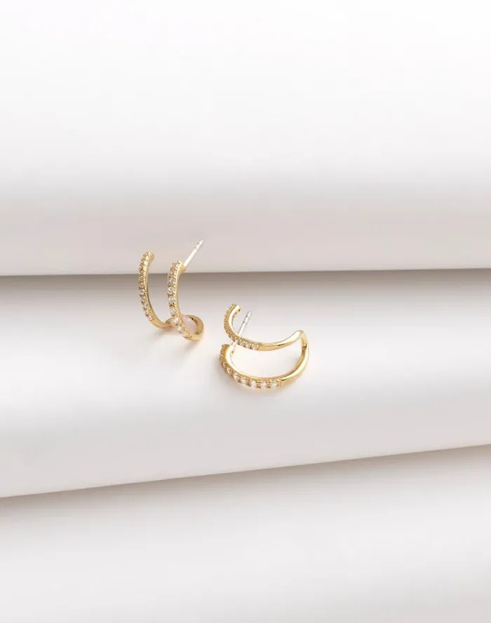 Women DemiFine Pav Double Hoop Earrings 14k Gold Madewell Jewelry