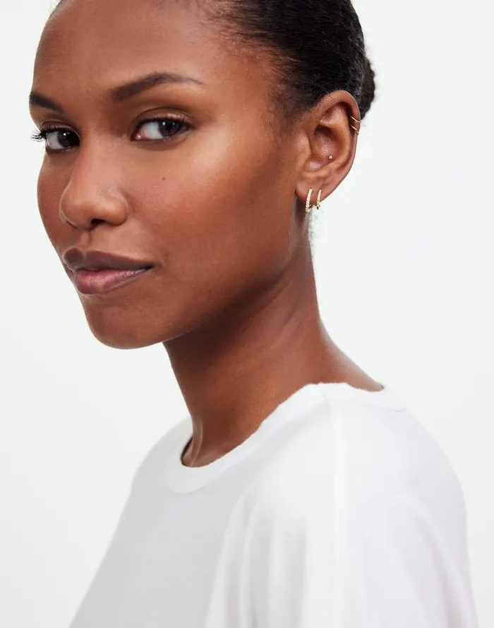 Women DemiFine Pav Double Hoop Earrings 14k Gold Madewell Jewelry