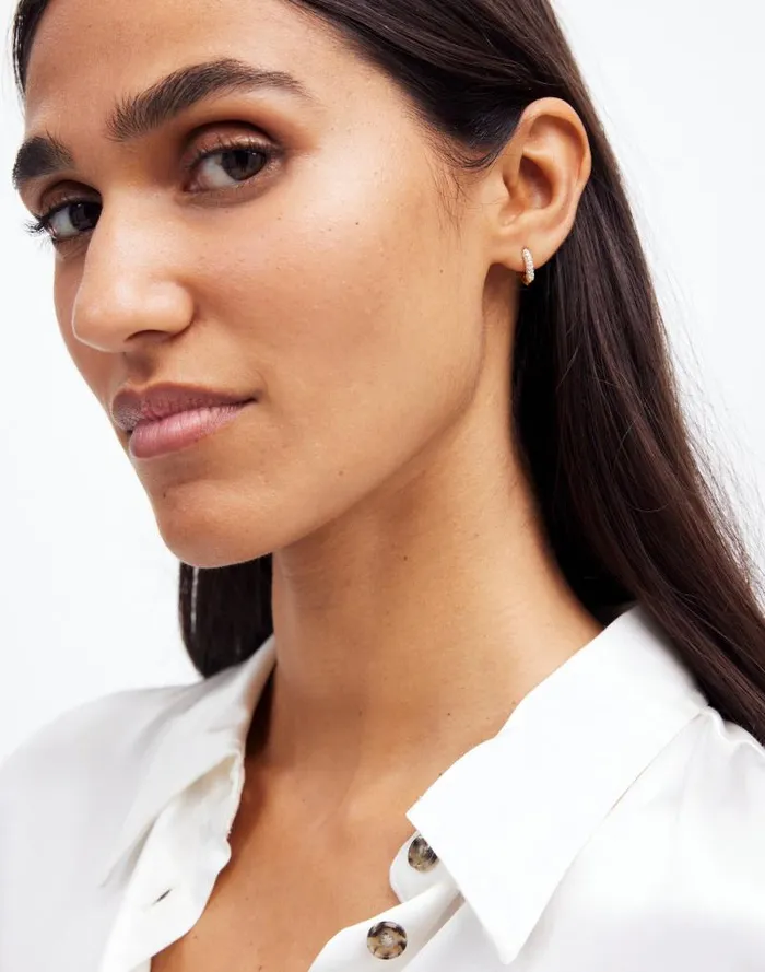 Women DemiFine Pav Huggie Hoop Earrings 14k Gold Madewell Jewelry