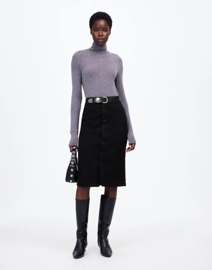Women Denim ButtonFront Midi Skirt In Clean Black Wash Clean Black Wash Madewell Skirts Women Denim ButtonFront Midi Skirt In Clean Black Wash Clean Black Wash Madewell Skirts