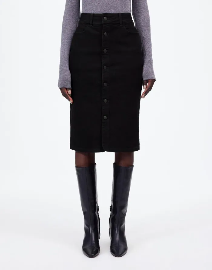 Women Denim ButtonFront Midi Skirt In Clean Black Wash Clean Black Wash Madewell Skirts