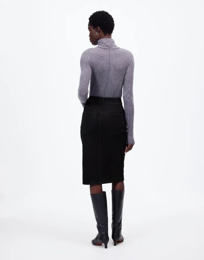 Women Denim ButtonFront Midi Skirt In Clean Black Wash Clean Black Wash Madewell Skirts