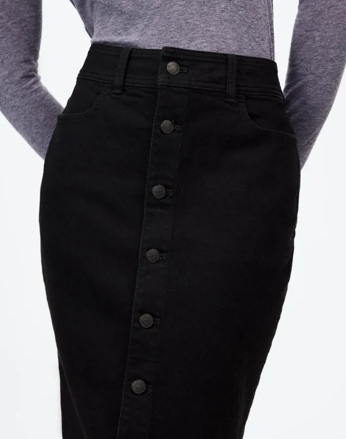 Women Denim ButtonFront Midi Skirt In Clean Black Wash Clean Black Wash Madewell Skirts