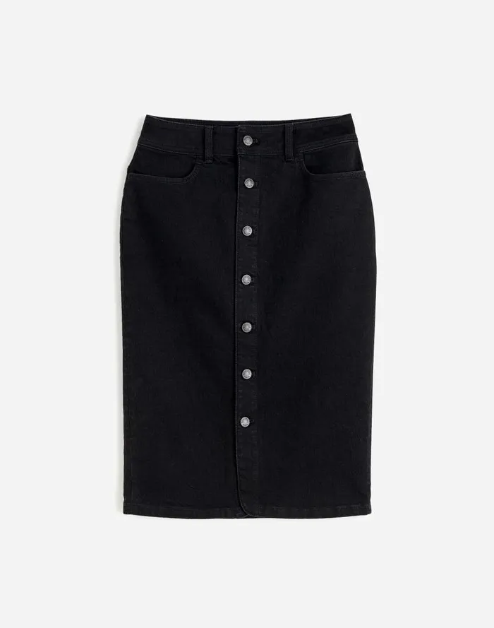 Women Denim ButtonFront Midi Skirt In Clean Black Wash Clean Black Wash Madewell Skirts