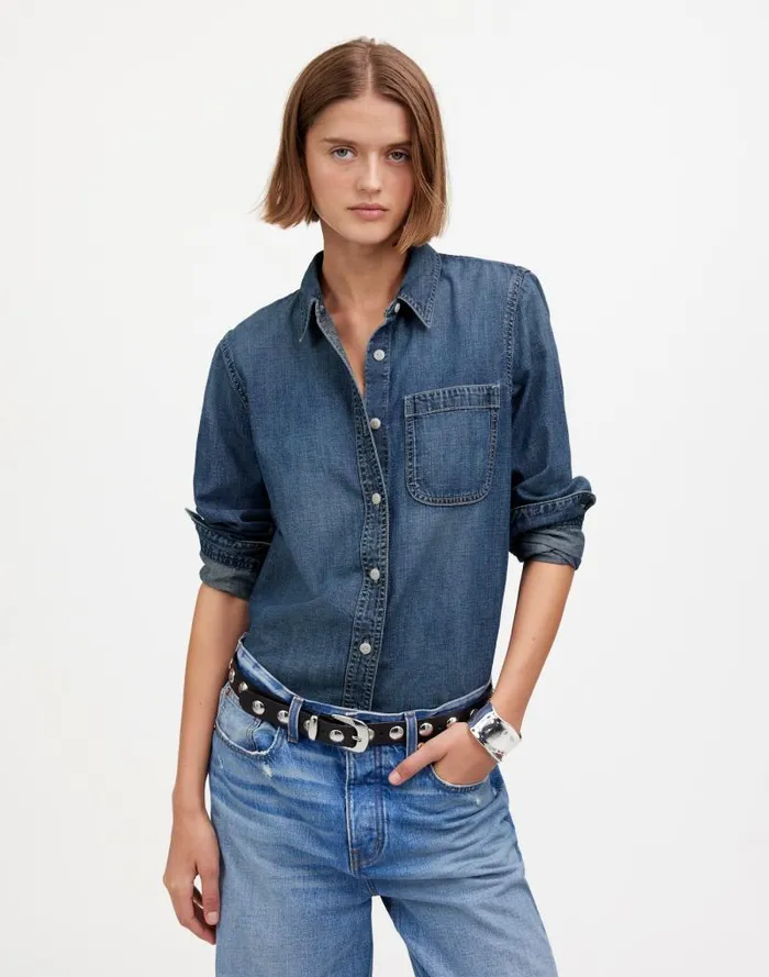 Women Denim Tuckable ButtonUp Shirt In Hillsborough Wash Hillsborough Wash Madewell Tops and Shirts Women Denim Tuckable ButtonUp Shirt In Hillsborough Wash Hillsborough Wash Madewell Tops and Shirts