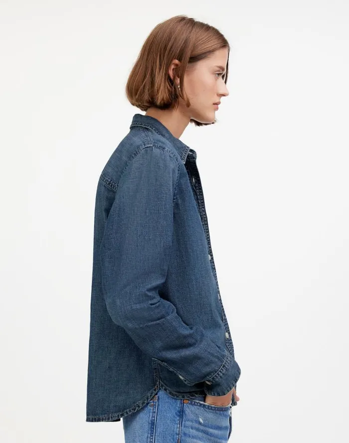 Women Denim Tuckable ButtonUp Shirt In Hillsborough Wash Hillsborough Wash Madewell Tops and Shirts