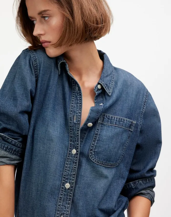 Women Denim Tuckable ButtonUp Shirt In Hillsborough Wash Hillsborough Wash Madewell Tops and Shirts