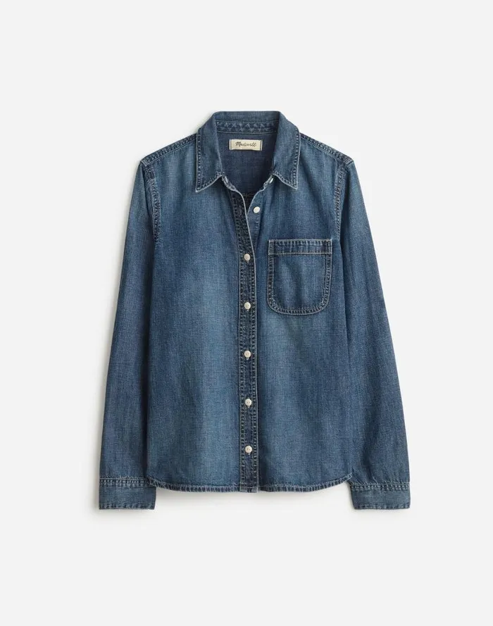 Women Denim Tuckable ButtonUp Shirt In Hillsborough Wash Hillsborough Wash Madewell Tops and Shirts