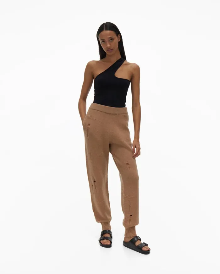 Women Distressed Pant Camel Helmut Lang Pants
