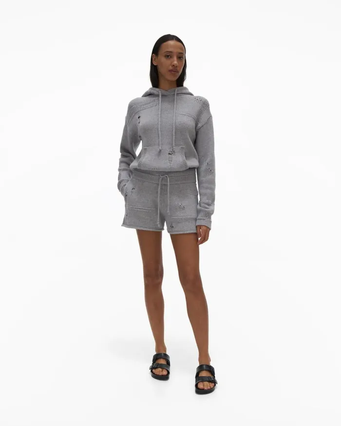 Women Distressed Short Grey Melange Helmut Lang Shorts