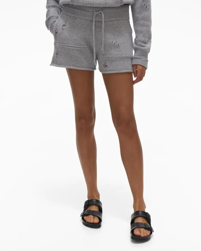 Women Distressed Short Grey Melange Helmut Lang Shorts