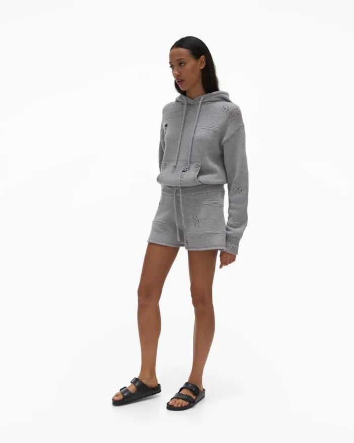 Women Distressed Short Grey Melange Helmut Lang Shorts