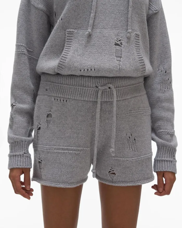 Women Distressed Short Grey Melange Helmut Lang Shorts