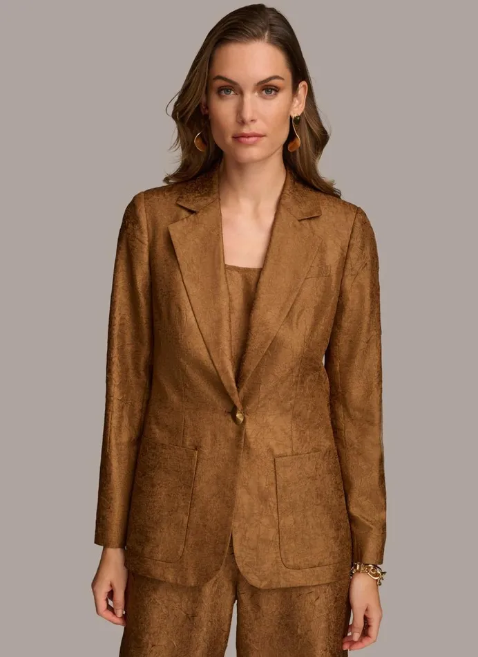 Women Donna Karan Blazers NOVELTY ONE BUTTON JACKET Bronze
