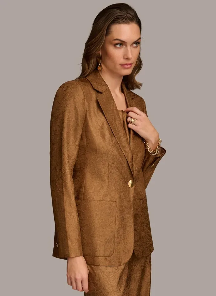 Women Donna Karan Blazers NOVELTY ONE BUTTON JACKET Bronze