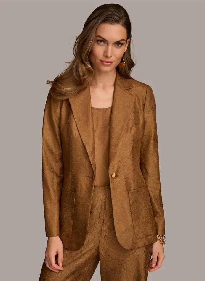 Women Donna Karan Blazers NOVELTY ONE BUTTON JACKET Bronze