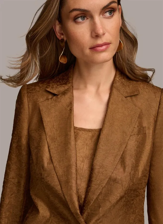 Women Donna Karan Blazers NOVELTY ONE BUTTON JACKET Bronze