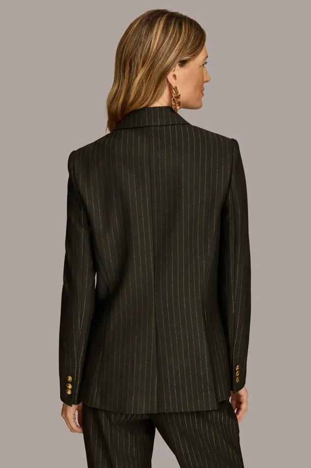 Women Donna Karan Blazers NOVELTY PINSTRIPE ONE BUTTON JACKET Black