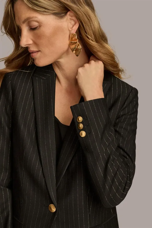Women Donna Karan Blazers NOVELTY PINSTRIPE ONE BUTTON JACKET Black