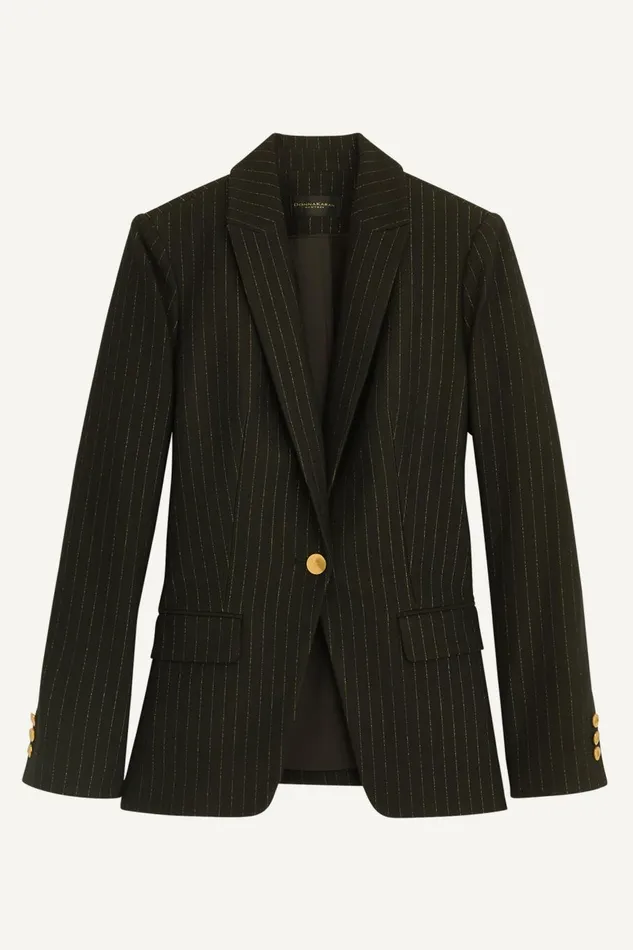 Women Donna Karan Blazers NOVELTY PINSTRIPE ONE BUTTON JACKET Black