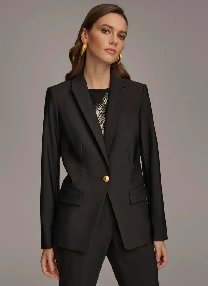 Women Donna Karan Blazers ONE BUTTON JACKET Black