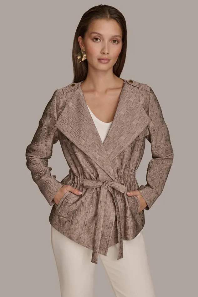 Women Donna Karan Blazers TEXTURED JACKET WITH TIE BELT Mink