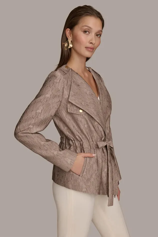 Women Donna Karan Blazers TEXTURED JACKET WITH TIE BELT Mink