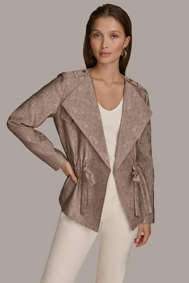 Women Donna Karan Blazers TEXTURED JACKET WITH TIE BELT Mink
