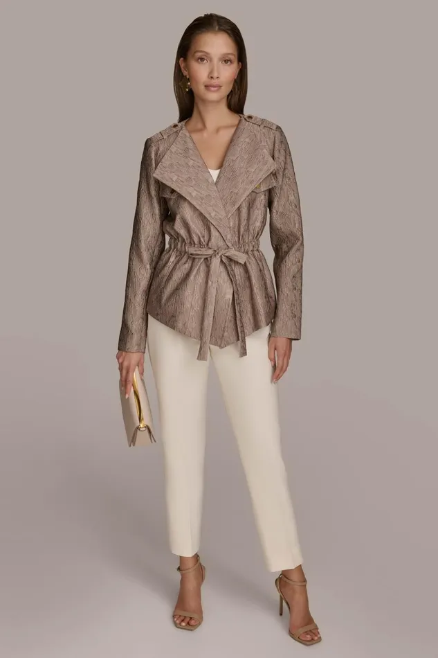 Women Donna Karan Blazers TEXTURED JACKET WITH TIE BELT Mink